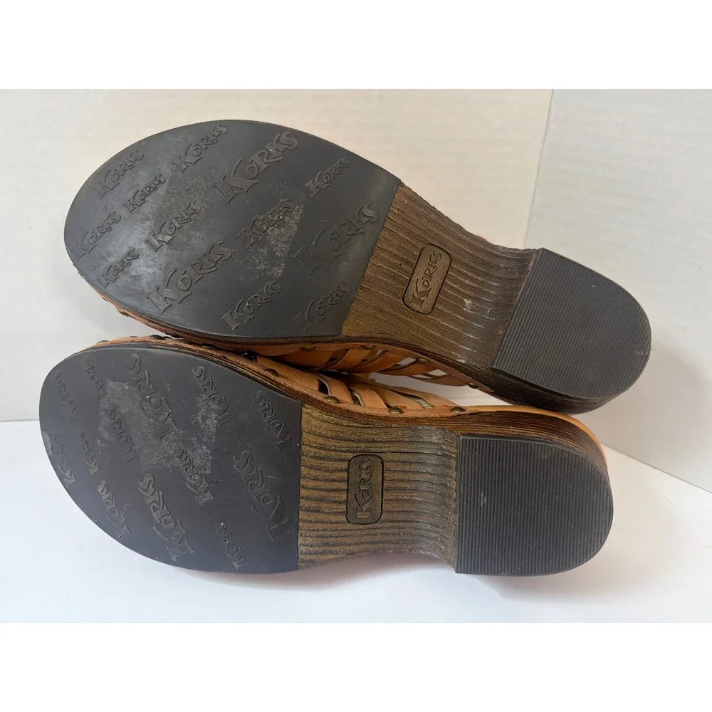 Korks by Kork-Ease Tan Woven Leather Wood Wedge Clogs Mules Size US 11 EU 43 - Picture 14 of 14